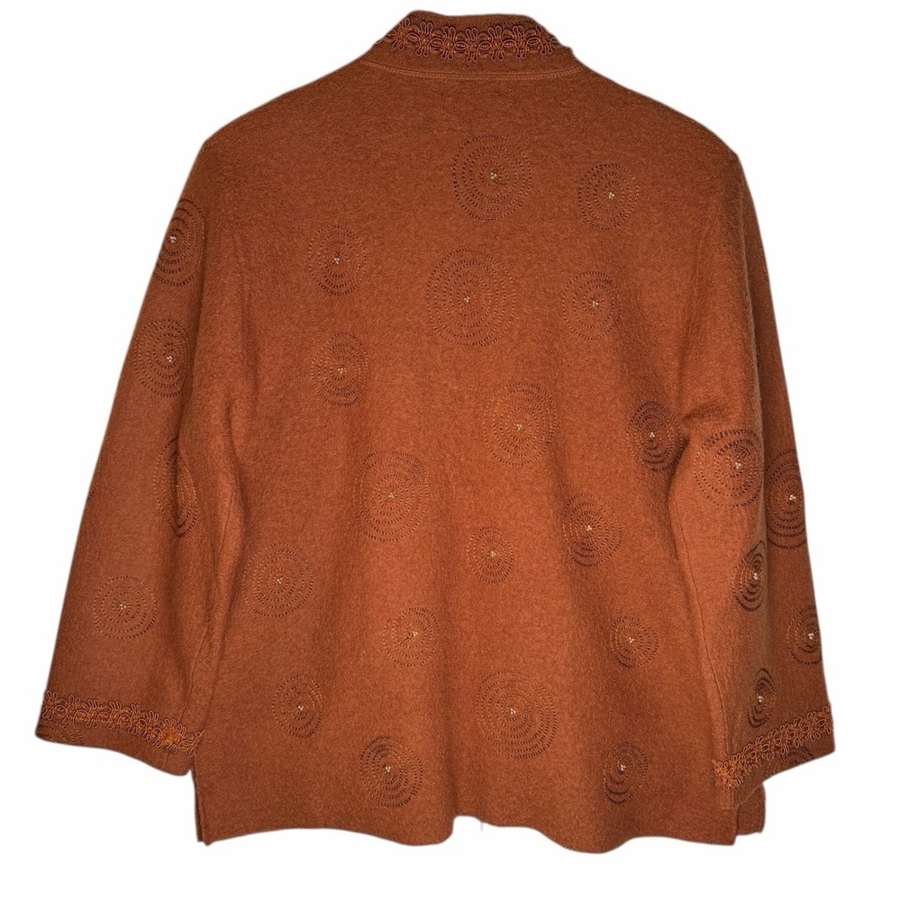 Boho Artisan 100% Wool Zip Jacket Embellished Brown Rust Statement Cardigan | XL - Picture 8 of 13